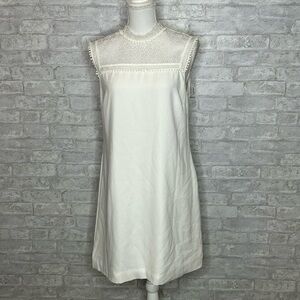 Ted Baker London cream shift mini dress with eyelet bodice and side zipper 8